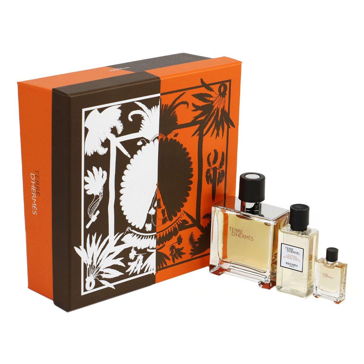 Gift Set Hermes Terre d'Hermes Pure Perfume 3pcs ( EDP 75ml & EDP 5ml & Hair, Body Shower Gel 40ml )